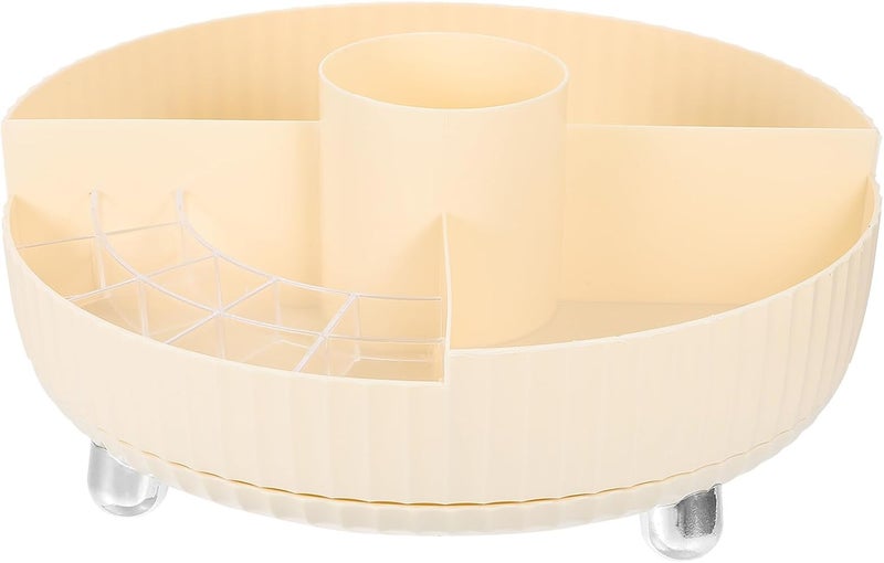 IMIKEYA Rotating Makeup Brush Organizer Pen Holder 360° Cosmetic Storage Tray Beige Vanity Holder for Perfume Lipstick and Brushes - Image 1