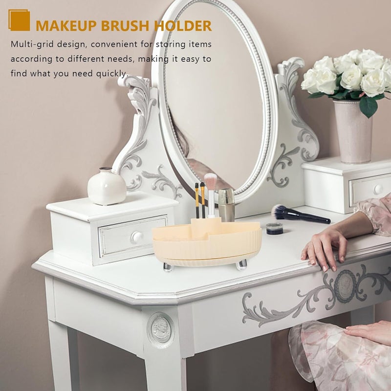 IMIKEYA Rotating Makeup Brush Organizer Pen Holder 360° Cosmetic Storage Tray Beige Vanity Holder for Perfume Lipstick and Brushes - Image 5
