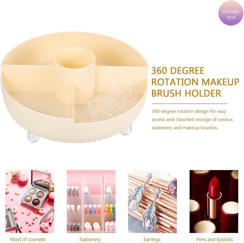 IMIKEYA Rotating Makeup Brush Organizer Pen Holder 360° Cosmetic Storage Tray Beige Vanity Holder for Perfume Lipstick and Brushes - Image 3