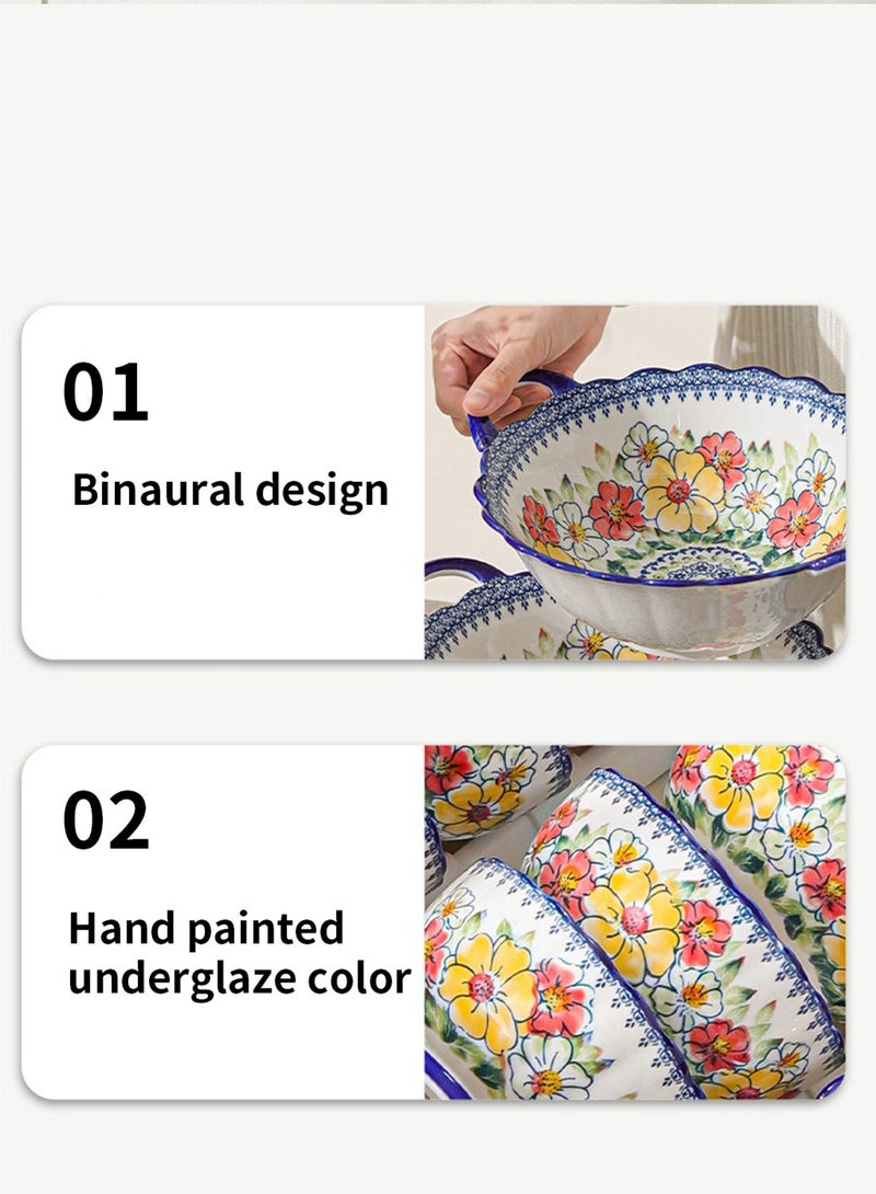 طقم عشاء من ١٤ قطعة، طقم هدايا، أدوات مائدة سيراميك كلاسيكية أنيقة، آمنة للاستخدام في غسالة الصحون والميكروويف، زهرة صفراء حمراء - Image 2