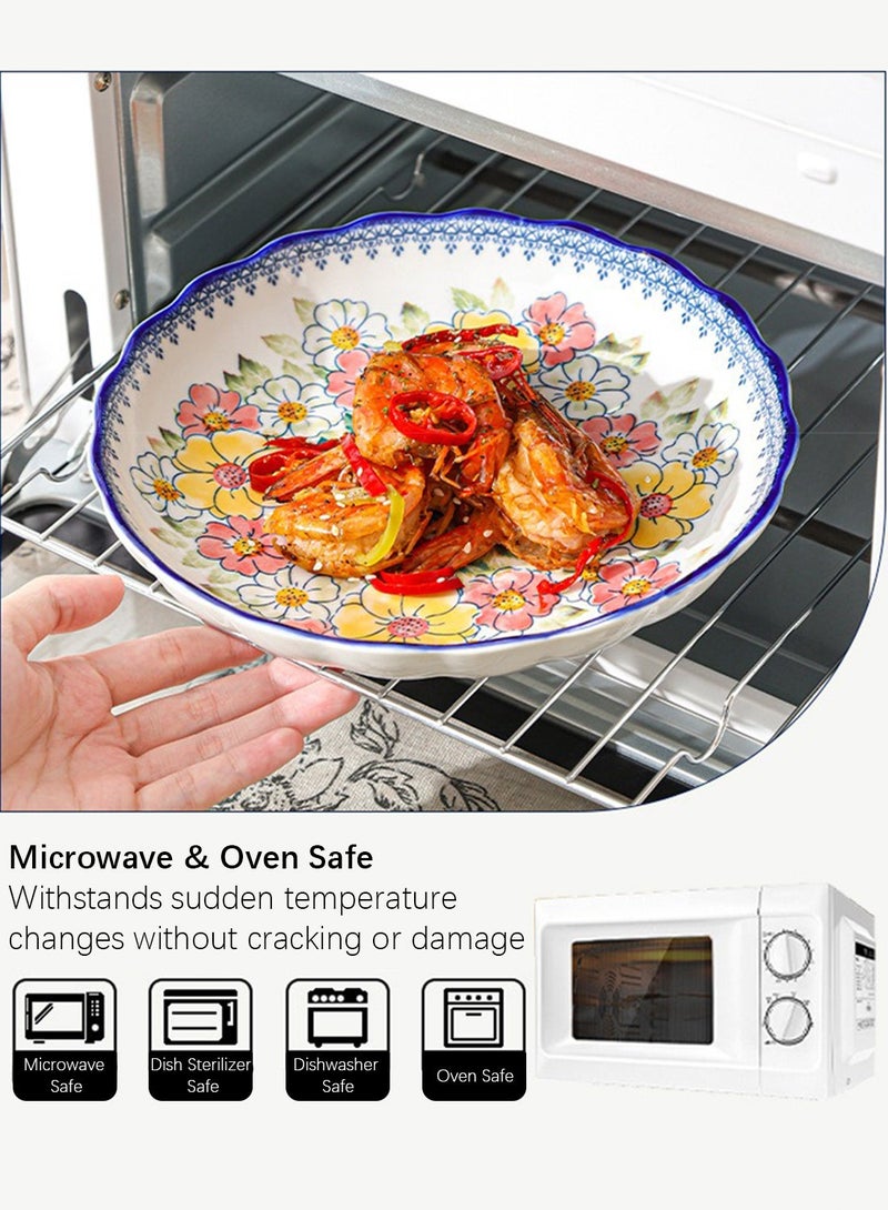 طقم عشاء من ١٤ قطعة، طقم هدايا، أدوات مائدة سيراميك كلاسيكية أنيقة، آمنة للاستخدام في غسالة الصحون والميكروويف، زهرة صفراء حمراء - Image 3