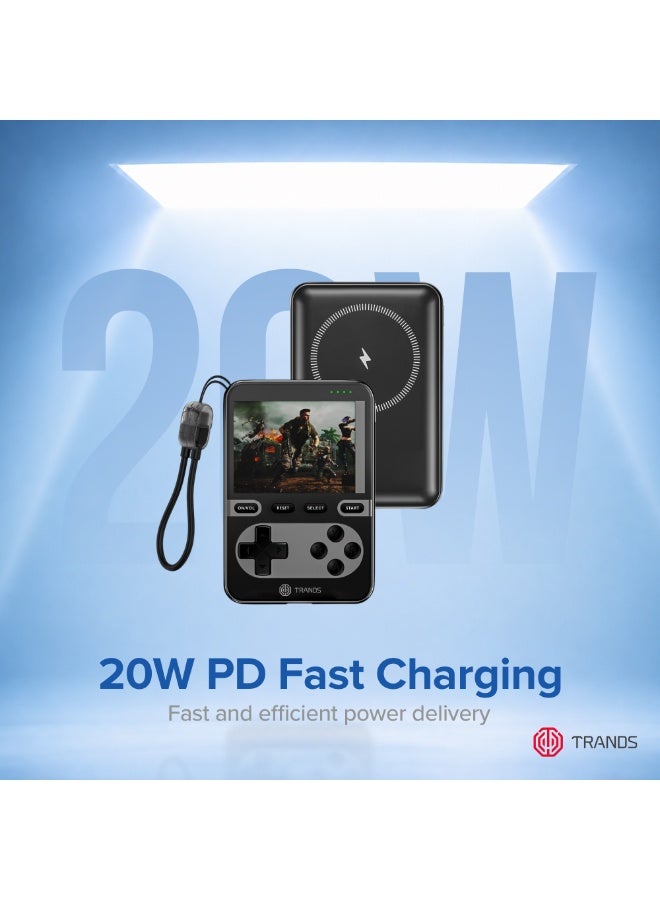 Trands 10000mAh Magnetic Wireless Power Bank with 2.8" Retro Gaming Console, 20W PD Fast Charging, Built-in Type-C Cable & 1100 Retro Games Included - PB1297 (Black) - Image 4