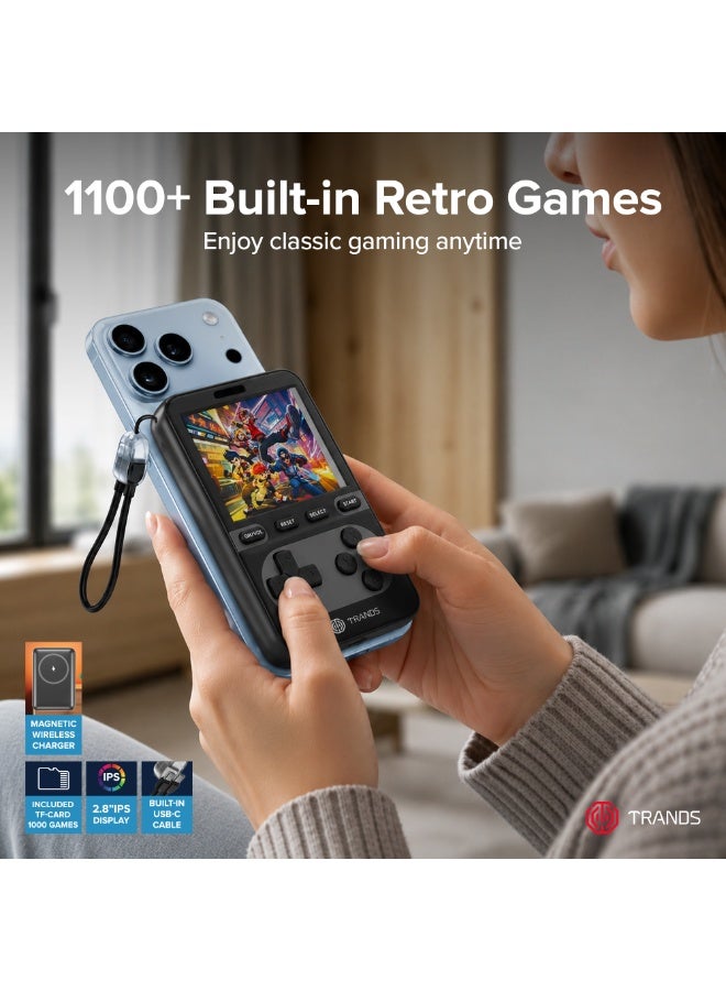 Trands 10000mAh Magnetic Wireless Power Bank with 2.8" Retro Gaming Console, 20W PD Fast Charging, Built-in Type-C Cable & 1100 Retro Games Included - PB1297 (Black) - Image 5
