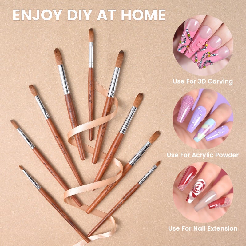 Rolabling Nail Brush Kolinsky Sable Acrylic Nail Art Brush Professional Red Wooden Nail Brush (8#) - Image 2