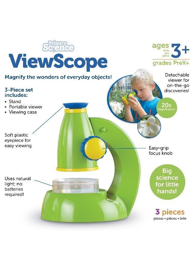 ليرننج ريسورسز موارد التعلم، مجهر ViewScope للعلوم الأساسية، مجهر عملي للأطفال، تكبير 20 ضعفًا، عارض قابل للفصل، عدسة عينية ناعمة للراحة، يتضمن جرابًا بلاستيكيًا شفافًا للعينات، مناسب للأعمار من 3 سنوات فما فوق - Image 5
