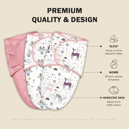 Cute Castle 3-Pack Baby Swaddle Sleep Sacks - Newborn Swaddle Sack - Ergonomic Baby Swaddles Blanket Warp for Boys and Girls - Baby Essentials (0-3 Months - Pink) - Image 2