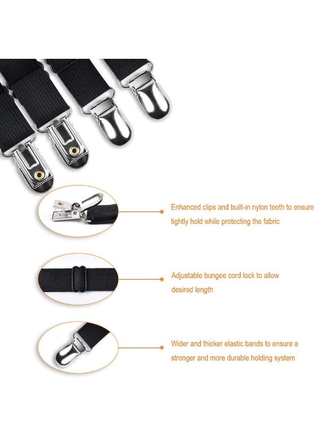 4 Pcs Adjustable Elastic Bed Sheet Suspenders, Heavy Duty Metal Clip Sheet Holder Straps Grippers Fasteners for Fitted Sheets, Flat Sheets, Mattress, Sofa Covers, Black - Image 4