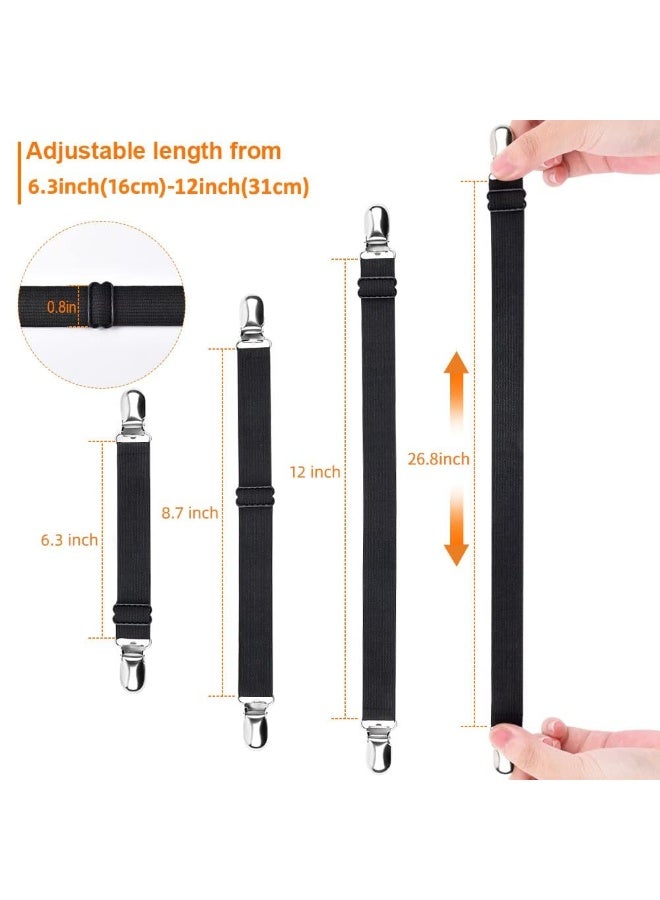 4 Pcs Adjustable Elastic Bed Sheet Suspenders, Heavy Duty Metal Clip Sheet Holder Straps Grippers Fasteners for Fitted Sheets, Flat Sheets, Mattress, Sofa Covers, Black - Image 3