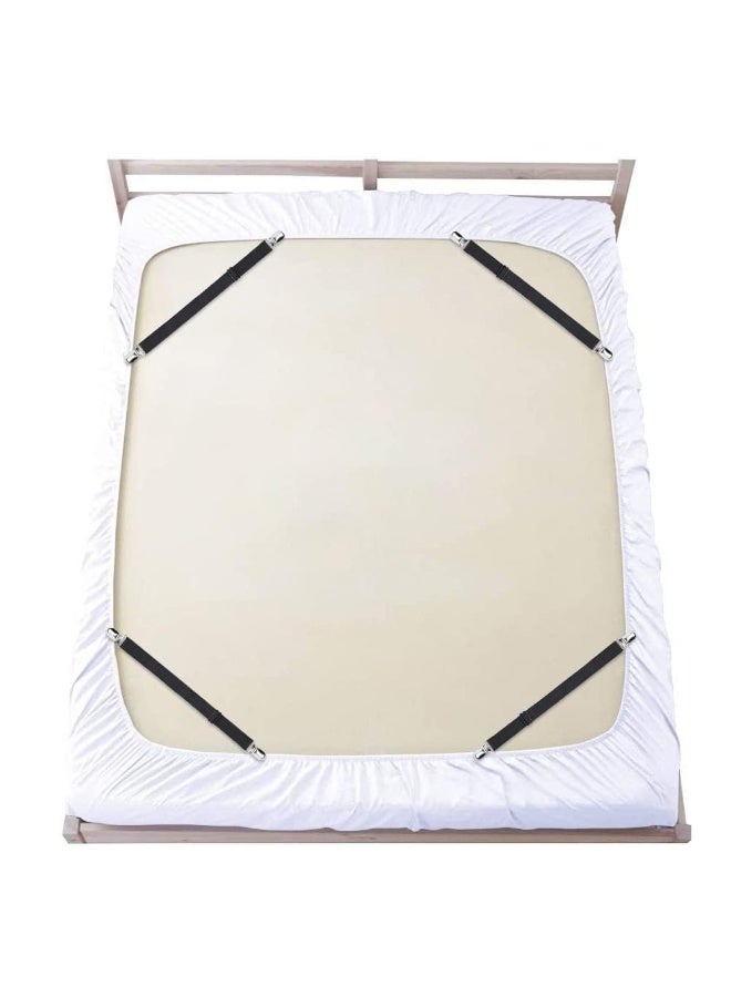 4 Pcs Adjustable Elastic Bed Sheet Suspenders, Heavy Duty Metal Clip Sheet Holder Straps Grippers Fasteners for Fitted Sheets, Flat Sheets, Mattress, Sofa Covers, Black - Image 2