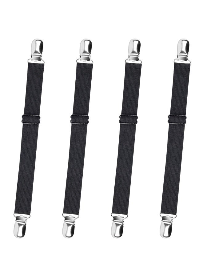 4 Pcs Adjustable Elastic Bed Sheet Suspenders, Heavy Duty Metal Clip Sheet Holder Straps Grippers Fasteners for Fitted Sheets, Flat Sheets, Mattress, Sofa Covers, Black - Image 1