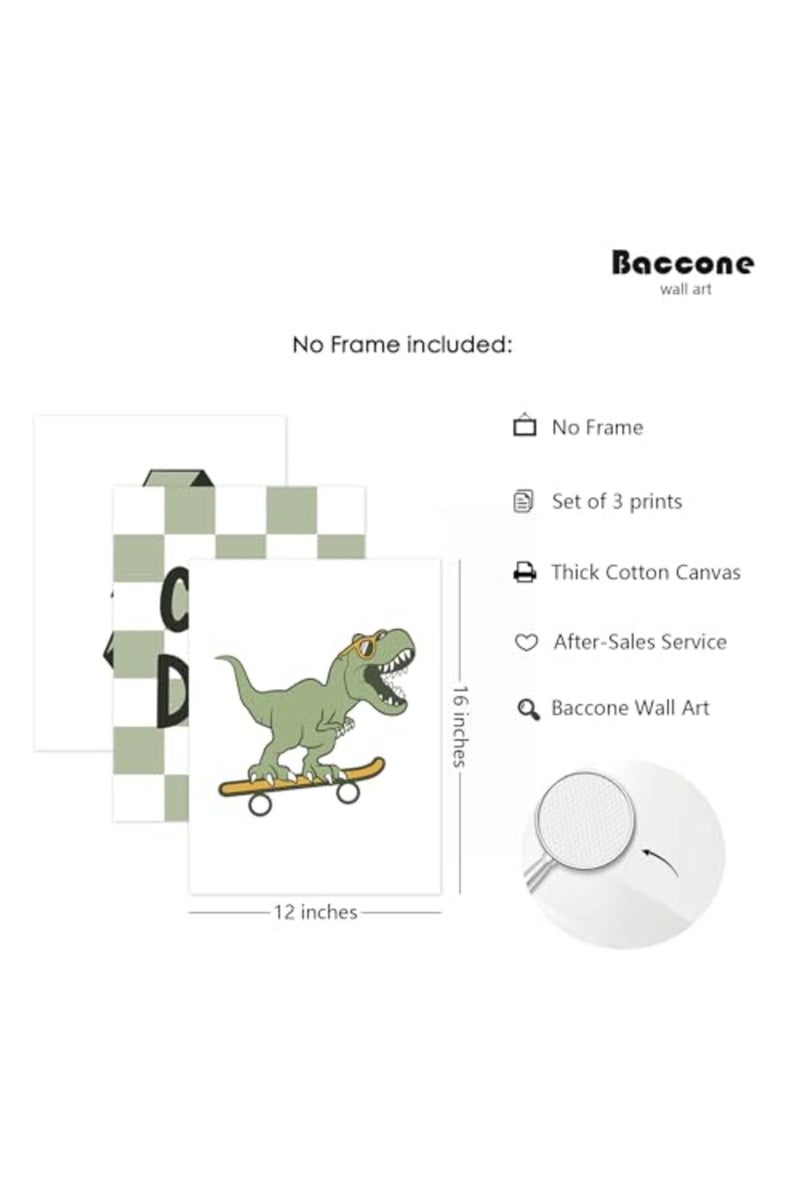 Baccone مجموعة لوحات فنية لجدران الديناصورات من باكون - 3 قطع - Image 2