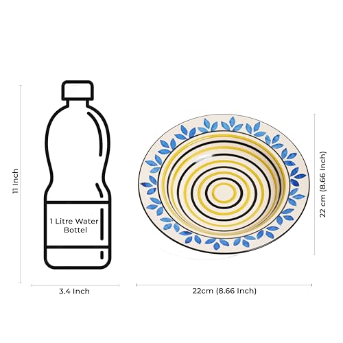 Caffeine Ceramic Handmade Stoneware Blue Asmiya Soup Plates/Pasta Plate/Macaroni Plate 9.5" Set of 2 Dishwasher & Microwave Safe - Image 4