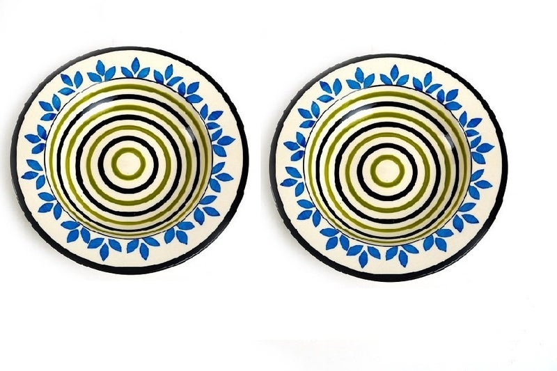 Caffeine Ceramic Handmade Stoneware Blue Asmiya Soup Plates/Pasta Plate/Macaroni Plate 9.5" Set of 2 Dishwasher & Microwave Safe - Image 2
