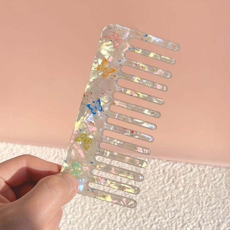 Cute Floral Cherry Blossom Wide Tooth Comb Set For Women Anti-Static Acrylic Hair Comb With Sweet Patterns Butterfly Cherry Rose For Daily Styling And Detangling Color E - Image 5
