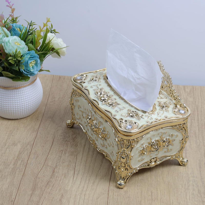 Geesatis Tissue Box Cover, Rectangle Tissue Box Holder, Rectangular Napkin Facial Tissues Holder for Bathroom Toilet Bedroom Living Room Table Desk Office Dresser, 1 Pcs Gold 7.5''x5''x4'' - Image 4