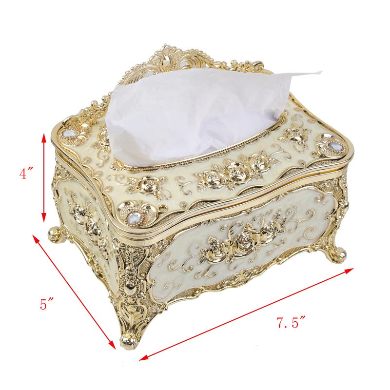 Geesatis Tissue Box Cover, Rectangle Tissue Box Holder, Rectangular Napkin Facial Tissues Holder for Bathroom Toilet Bedroom Living Room Table Desk Office Dresser, 1 Pcs Gold 7.5''x5''x4'' - Image 2