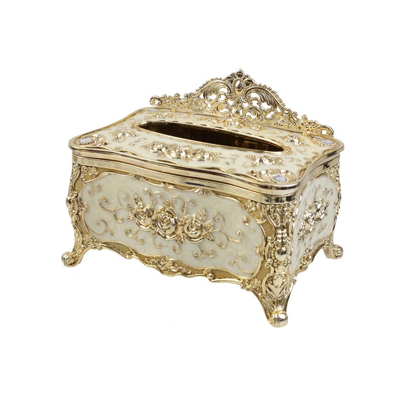 Geesatis Tissue Box Cover, Rectangle Tissue Box Holder, Rectangular Napkin Facial Tissues Holder for Bathroom Toilet Bedroom Living Room Table Desk Office Dresser, 1 Pcs Gold 7.5''x5''x4'' - Image 1