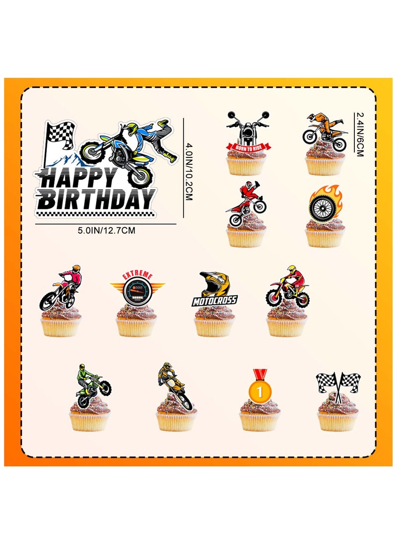 FRUITFUL PARTY - Motorcycle Cake Topper, 24 Pcs Motorcycle Cupcake Toppers/Dirtbike Cupcake Toppers + 1 Pcs Dirt Bike Cake Topper/Motorcycle Birthday Cake Decorations, for Dirt Bike Birthday Party Decorations Supplies - Image 1