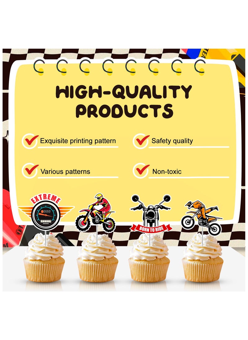 FRUITFUL PARTY - Motorcycle Cake Topper, 24 Pcs Motorcycle Cupcake Toppers/Dirtbike Cupcake Toppers + 1 Pcs Dirt Bike Cake Topper/Motorcycle Birthday Cake Decorations, for Dirt Bike Birthday Party Decorations Supplies - Image 1