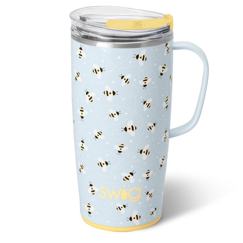 Swig Life 22oz Travel Mug Insulated Tumbler with Handle and Lid Cup Holder Friendly Dishwasher Safe Stainless Steel Travel Coffee Cup Insulated Mug with Lid Busy Bee - Image 2