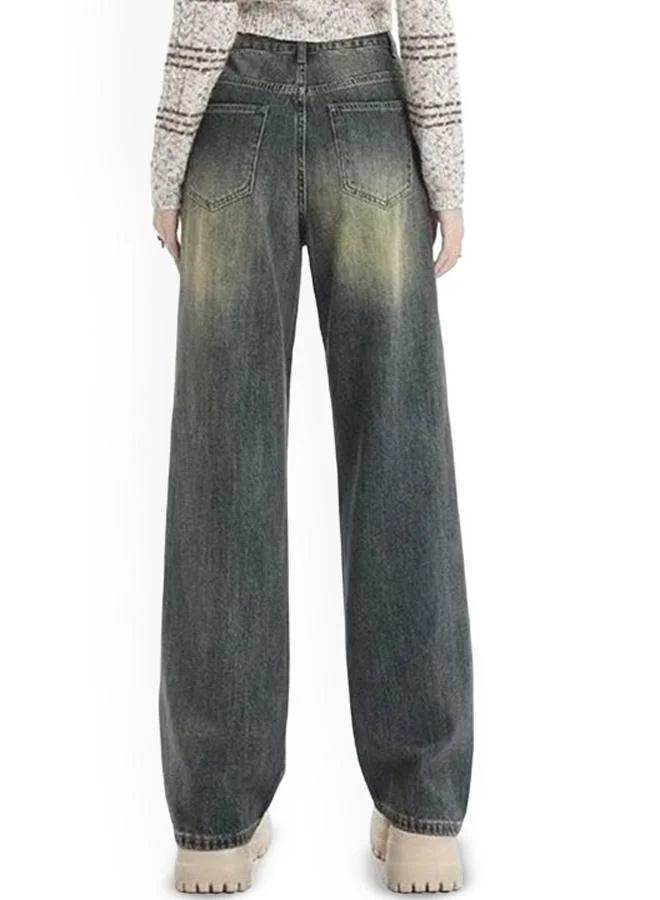 يونيكي Grey Straight Fit High-Rise Heavy Fade Denim Jeans