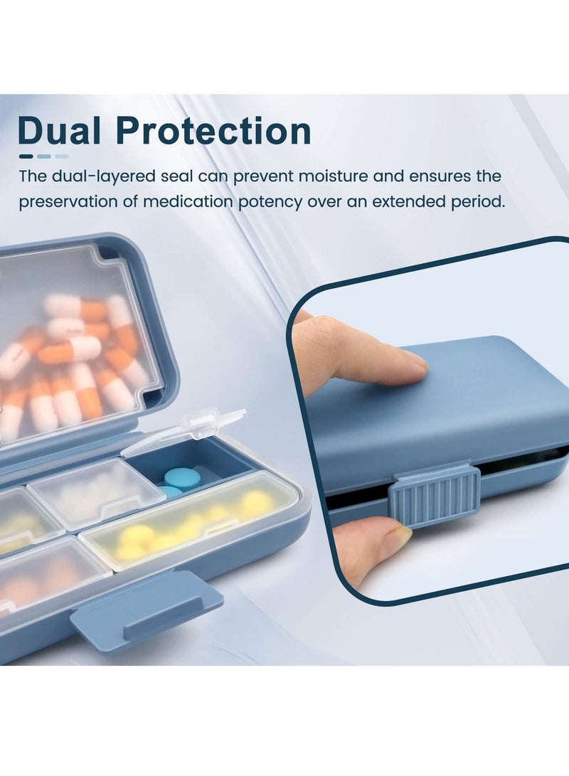 Pill Organizer Airtight Pill Box, 2 Pcs Daily Pill Dispenser, Portable Travel Supplement Holder Vitamin Sorter with 8 Compartment Airtight Vitamin Container Daily Medicine Travel Essentials - Image 2