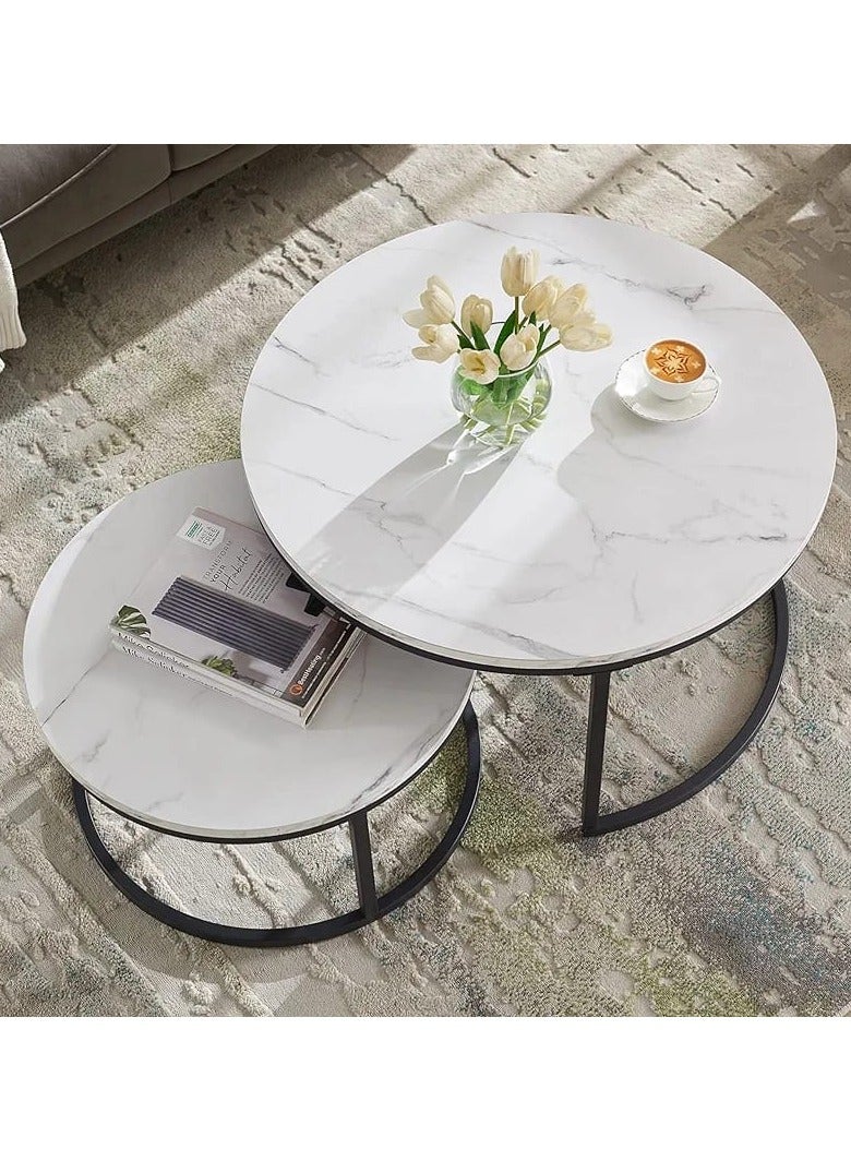 DubaiGallery Coffee Table Set of 2 Stackable MDF Top Side Table Round Set Table Combination Small Set Table Set Industrial Style Side Table Round for Living Room, Balcony - Image 3
