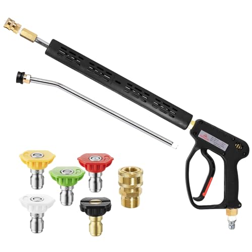 YAMATIC مسدس غسيل ضغط ياماتيك 5000 PSI - قابس دوار 3/8" وموصل M22-14mm، مقبض زناد عصا تمديد غسالة الضغط مع توصيل سريع 1/4" لغسيل السيارات باستخدام فوم الكانون - Image 1