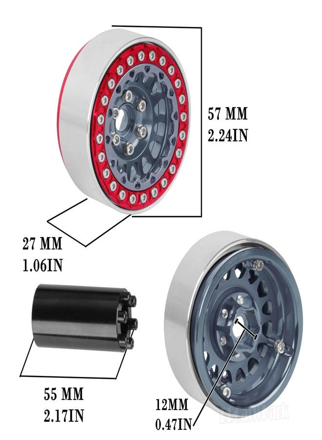 جنوط BRCatWPark RC 1.9 Dually Beadlock مع إزاحة قابلة للتعديل لسيارات الزحف RC من طرازات TRX4 وTRX6 وSCX10 وSCX10 II 90046 وSCX10 III AXI03007 وSCX10 Pro Gen7/8 D90 VS4-10 وMST CFX بمقياس 1/10، 4 قطع من جنوط سبائك التيتانيوم - Image 5