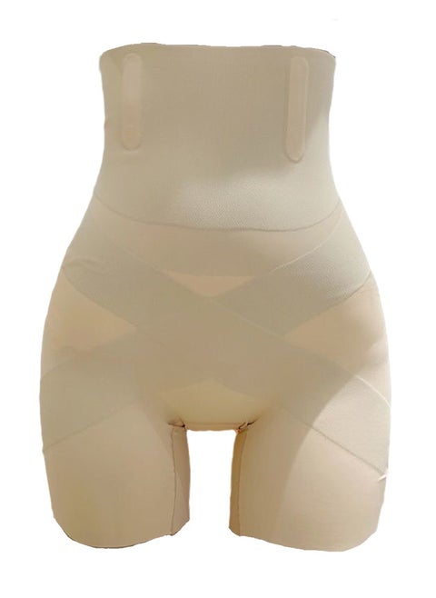 High-waisted and thinned boxer briefs with cross-over tummy control and non-curling high-elastic leggings and body-shaping garments