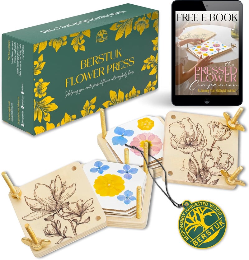 Berstuk Miniature Flower Press Kit for Adults - The Tiny Flower Preservation Kit Includes Two 3" x 3" Presses - Ideal Gift for Arts and Crafts Lovers - Image 1