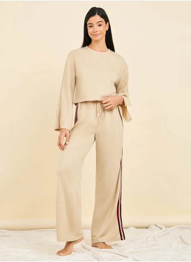 Styli Drop Shoulder Top and Side Striped Trouser Lounge Set