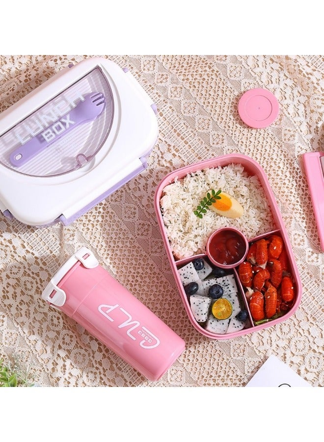 جيجيرو طقم صندوق غداء بينتو مع كوب ماء للأطفال، 1000 مل طقم صندوق غداء بينتو مع زجاجة ماء 400 مل، 4 أقسام صندوق غداء مع أدوات مائدة وحاويات صلصة باللون الوردي - Image 4
