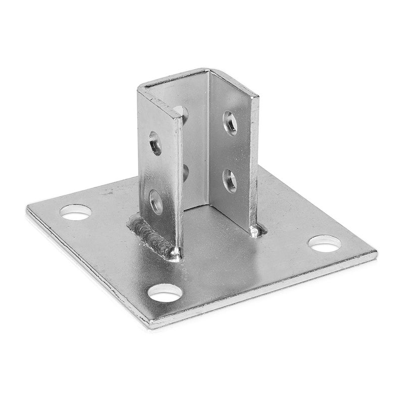 Ohlectric Strut Post Base Single Channel With 4 Mounting Holes - Heavy Duty Galvanized Zinc Plated Square For Single Channel Fence Post Base - Side Orientation - 6-Inch X 6-Inch Base - Ol-48010 - Image 1
