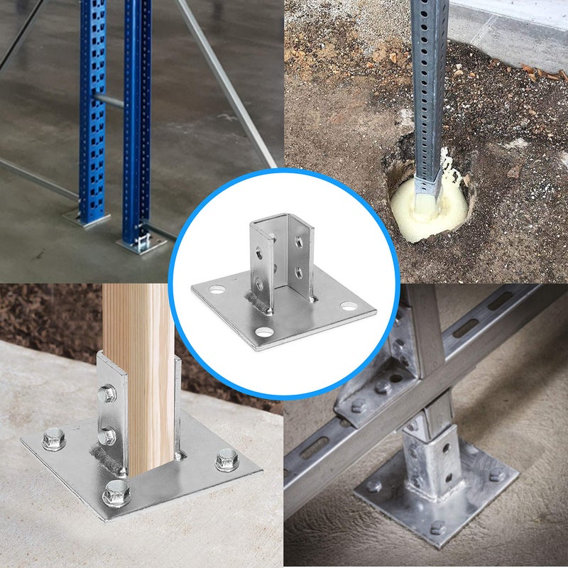 Ohlectric Strut Post Base Single Channel With 4 Mounting Holes - Heavy Duty Galvanized Zinc Plated Square For Single Channel Fence Post Base - Side Orientation - 6-Inch X 6-Inch Base - Ol-48010 - Image 5