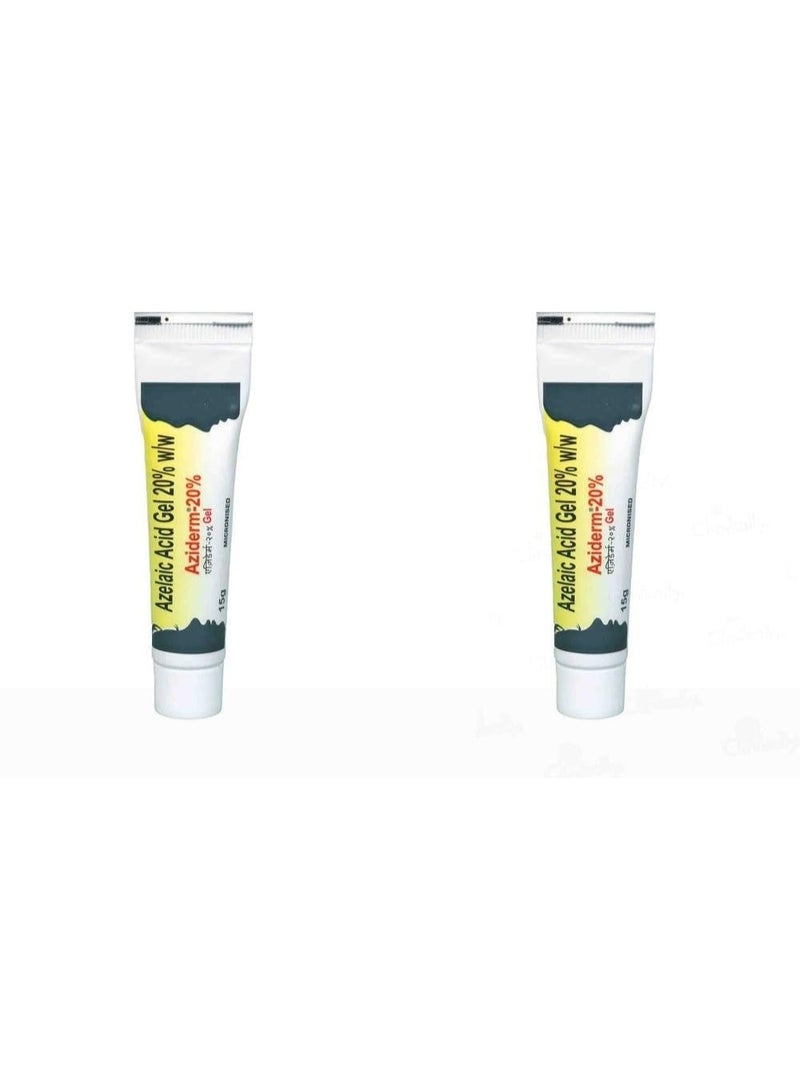 Aziderm 20% Gel with Azelaic Acid 20% w/w for Acne & Blemish Care, Improves Skin Texture, 15 g (Pack of 2) - Image 1