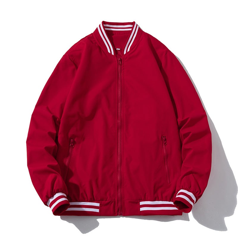 Baseball jacket jacket High Street pilot jacket mens and womens waterproof breathable windbreaker solid color support custom logo Red  - Image 1