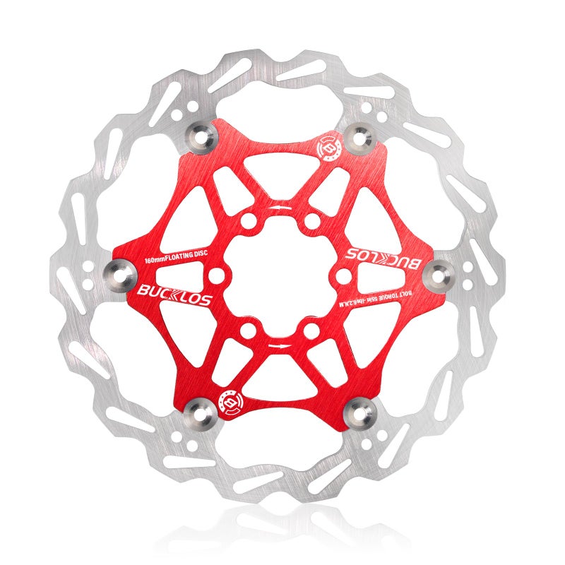 BUCKLOS 160mm 180mm 203mm Floating Disc Brake Rotor, Stainless Steel MTB Brakes Rotors with 6PC Bolts, Ultra-light Floating Disc Rotor fit Mountain Bike Road Bikes BMXï¼ˆBlackã€Redï¼‰ - Image 1