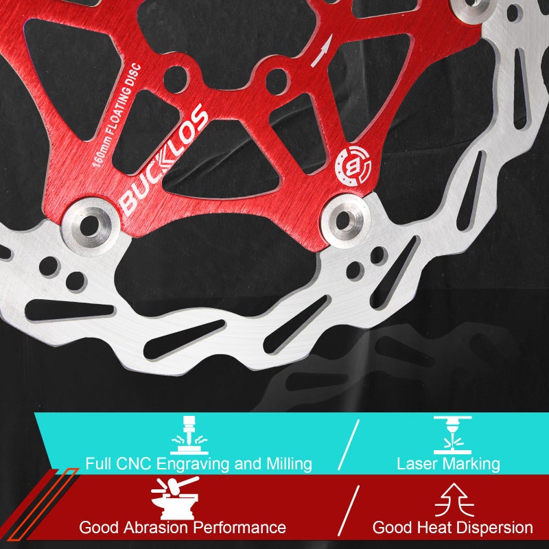 BUCKLOS 160mm 180mm 203mm Floating Disc Brake Rotor, Stainless Steel MTB Brakes Rotors with 6PC Bolts, Ultra-light Floating Disc Rotor fit Mountain Bike Road Bikes BMXï¼ˆBlackã€Redï¼‰ - Image 3