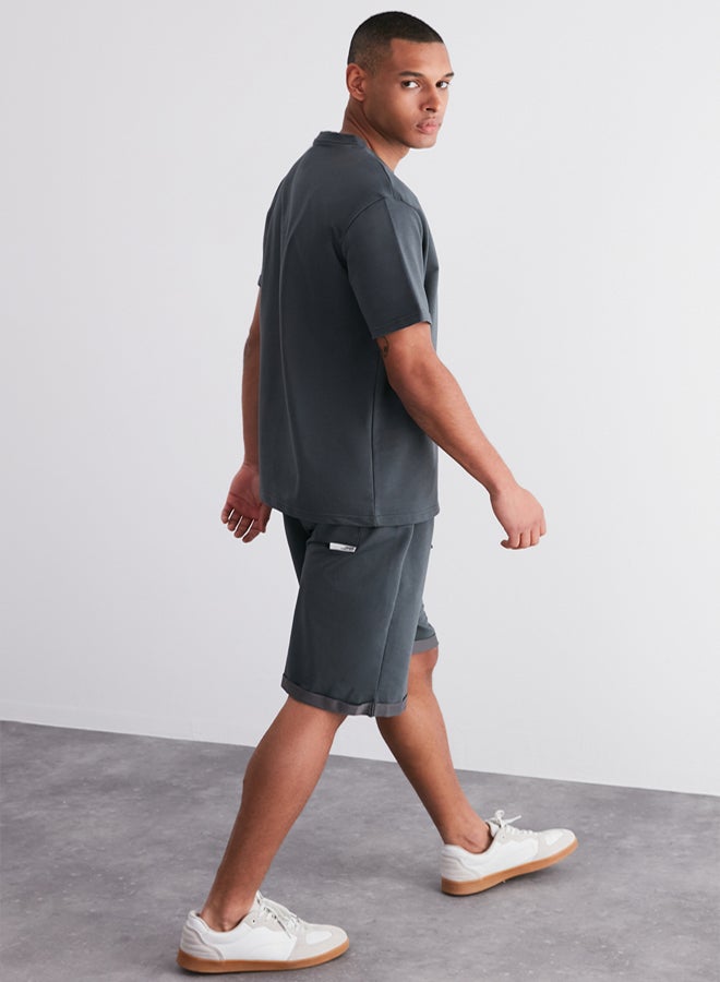 trendyol Premium Anthracite Regular/Normal Cut City Embroidered Tracksuit Set - Image 3