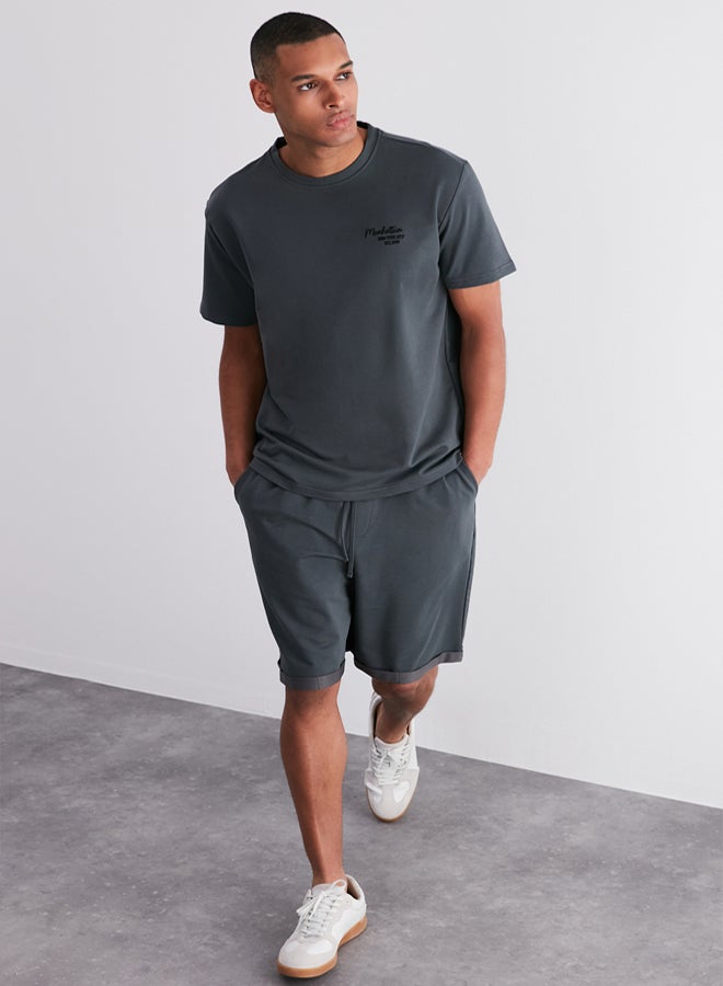 trendyol Premium Anthracite Regular/Normal Cut City Embroidered Tracksuit Set - Image 1