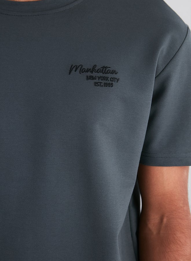 trendyol Premium Anthracite Regular/Normal Cut City Embroidered Tracksuit Set - Image 4