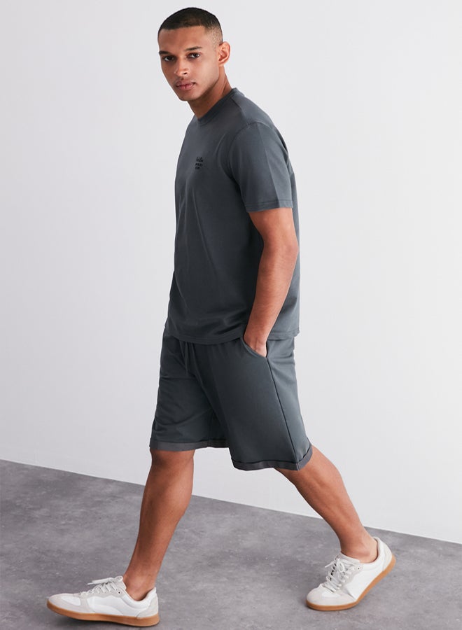 trendyol Premium Anthracite Regular/Normal Cut City Embroidered Tracksuit Set - Image 2