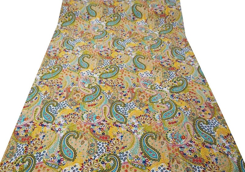 Textile art إبداعات الفن النسيجي إبداعات تقليدية عرقية قنطة هندية أغطية سرير قطنية زمرّديّة فواكه استوائية مخيطة يدويًا غطاء سرير بواسطة إبداعات الفن النسيجي إبداعات 90x108 بوصة - Image 3