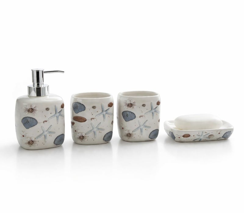 4 Piece Starfish Bathroom Set - Soap Dispenser, Brush Cup, Soap Dish, Summer Cheerful Decor Add A Touch Of Vitality To Bathroom - Image 4