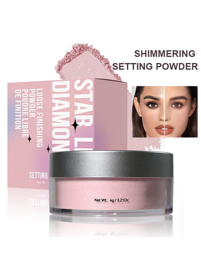 فيروني بودرة تشطيب فضفاضة من الماس المضاءة باللون الوردي ، بودرة تثبيت شفافة وردية ، بودرة تشطيب لامعة للتحكم في زيت البودرة لمكياج يدوم طويلا ، مسحوق خفيف الوزن خفيف الوزن مقاوم للماء يجعل البشرة ناعمة ، بودرة غير واضحة لجميع ألوان البشرة ، 02 وردي متلألئ - Image 1