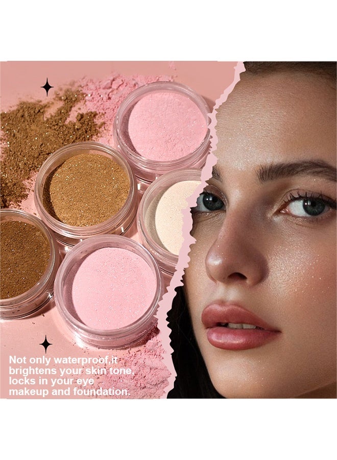 فيروني بودرة تشطيب فضفاضة من الماس المضاءة باللون الوردي ، بودرة تثبيت شفافة وردية ، بودرة تشطيب لامعة للتحكم في زيت البودرة لمكياج يدوم طويلا ، مسحوق خفيف الوزن خفيف الوزن مقاوم للماء يجعل البشرة ناعمة ، بودرة غير واضحة لجميع ألوان البشرة ، 02 وردي متلألئ - Image 3