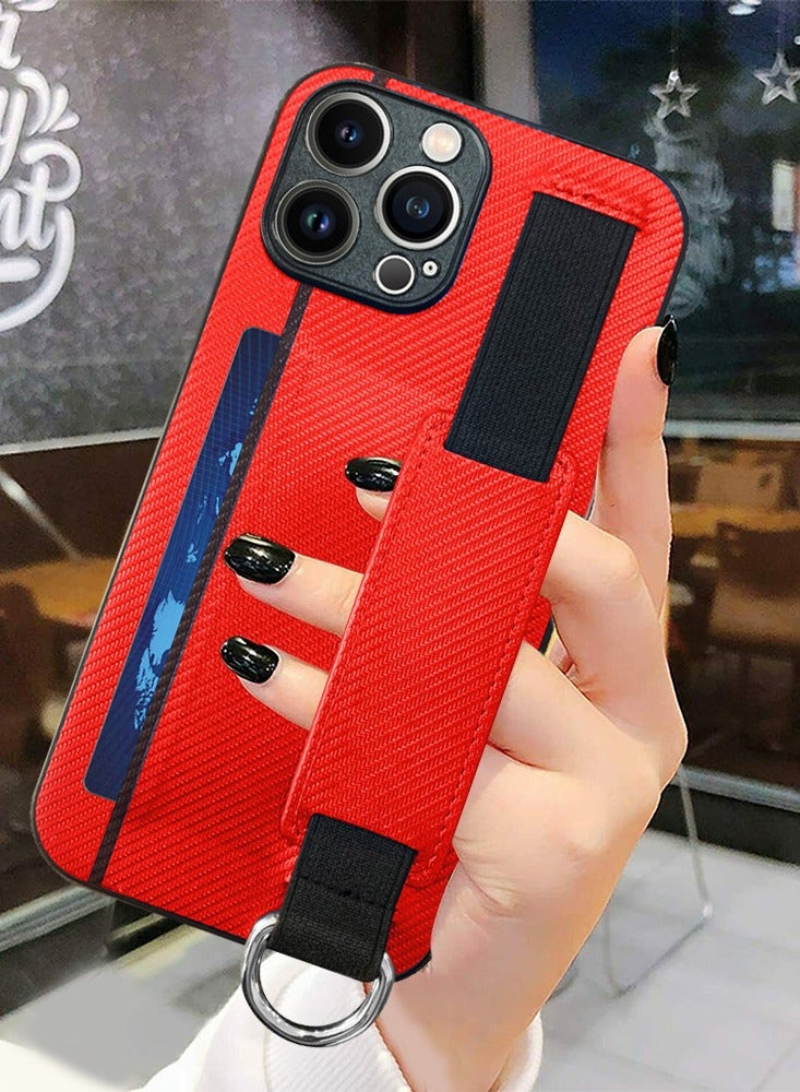 CATANES iPhone 13 Pro Case Cover with Hand Strap Finger Grip Loop and Card Holder Slot Red  - Image 1