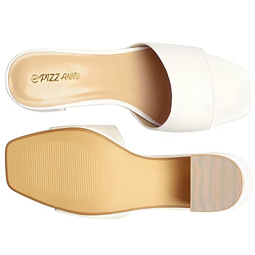 PIZZ ANNU Women's Square Open Toe Heels Sandals Low Block Chunky Heeled Sandal Slip on Mules Comfortable Casual Dress Pumps Shoes, Off White 8 - Image 3