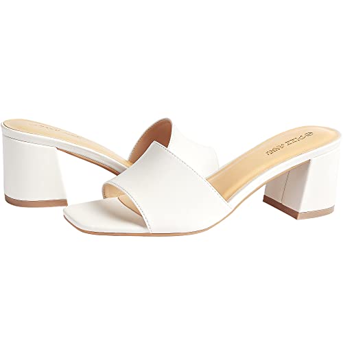 PIZZ ANNU Women's Square Open Toe Heels Sandals Low Block Chunky Heeled Sandal Slip on Mules Comfortable Casual Dress Pumps Shoes, Off White 8 - Image 2